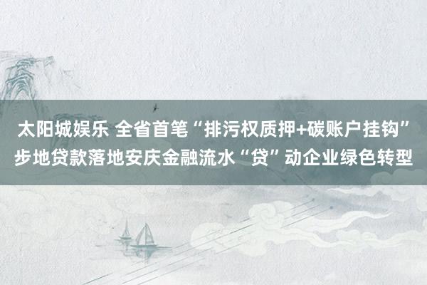太阳城娱乐 全省首笔“排污权质押+碳账户挂钩”步地贷款落地安庆金融流水“贷”动企业绿色转型